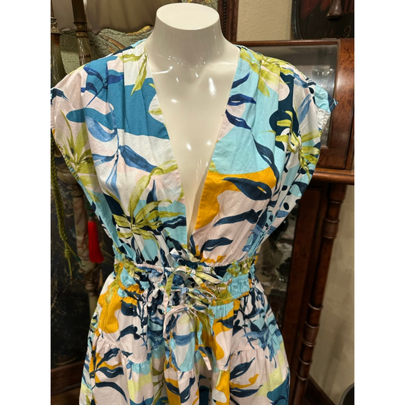 Women's Cynthia Rowley Mini Dress M Blue Yellow Floral - Picture 2 of 12